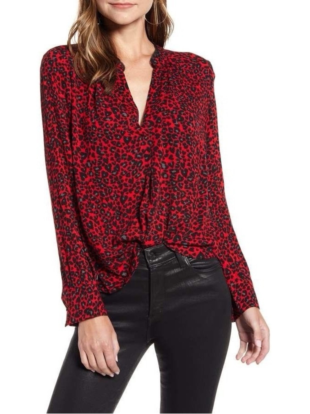Zadig & Voltaire Tink Leopard Print Blouse Rouge Red Women Size S